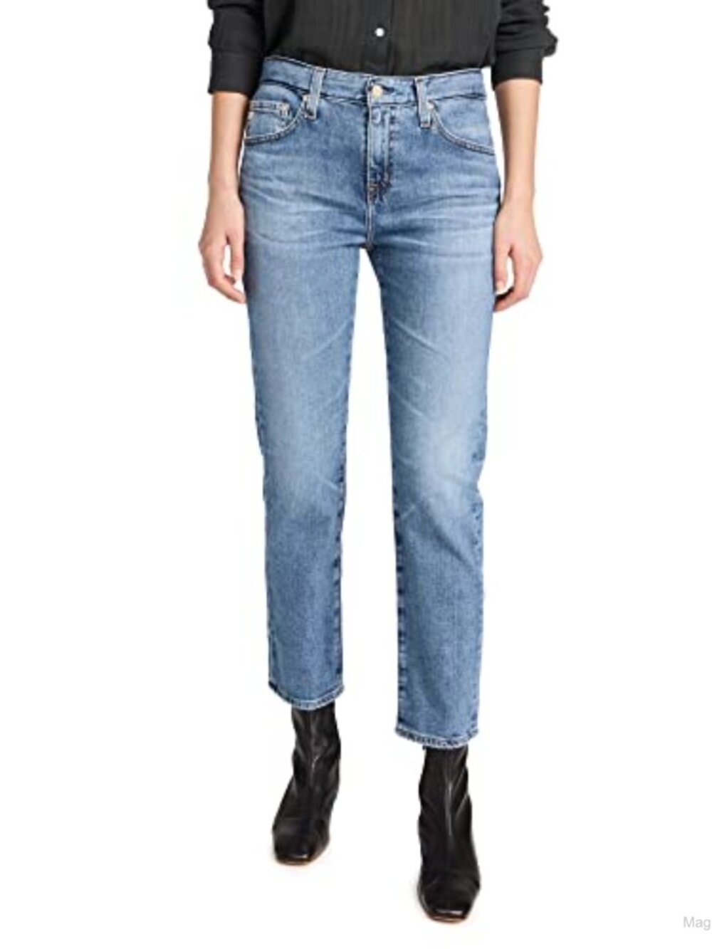 High Rise Slouchy Slim Boyfriend Jeans Ankle Length Low Stretch Denim